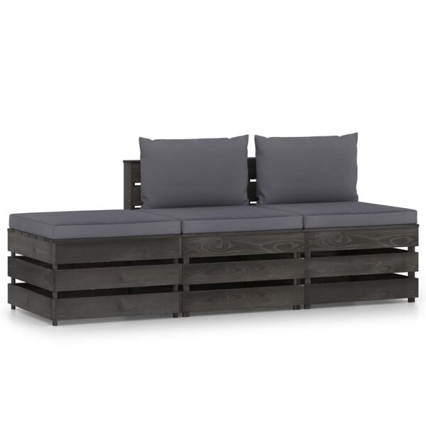 vidaXL 3 Piece Garden Lounge Set with Cushions Grey Impregnated Wood