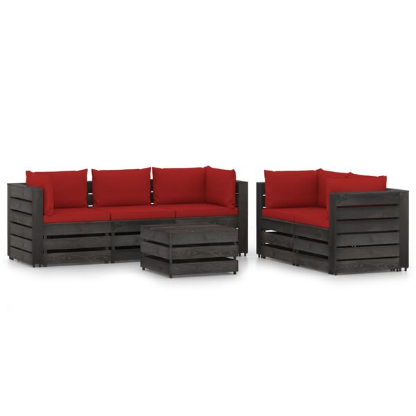 vidaXL 6 Piece Garden Lounge Set with Cushions Grey Impregnated Wood