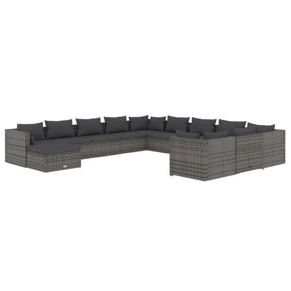 vidaXL 12 Piece Garden Lounge Set with Cushions Poly Rattan Grey