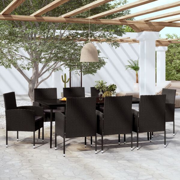 vidaXL 9 Piece Garden Dining Set Black