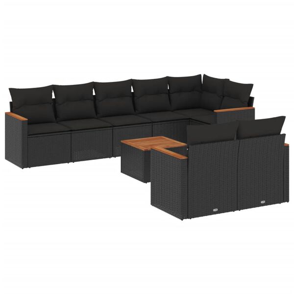 vidaXL 9 Piece Garden Sofa Set with Cushions Black Poly Rattan