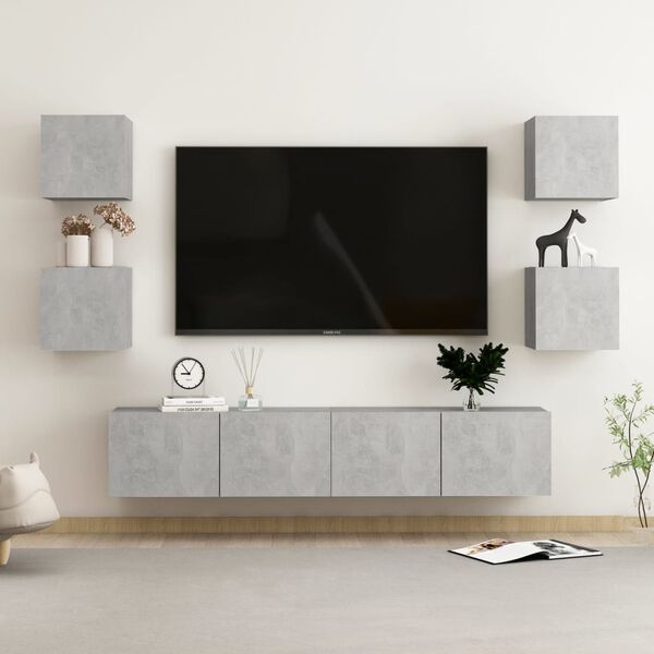 vidaXL 6 Piece TV Cabinet Set Concrete Grey Engineered Wood