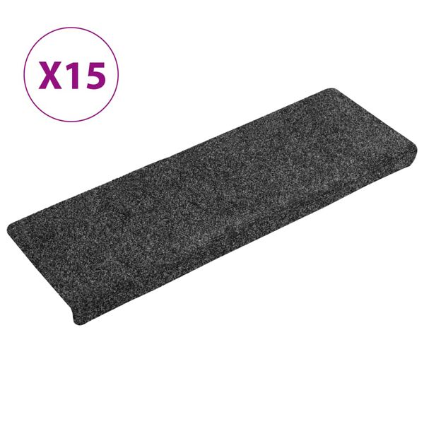 vidaXL Stair Mats Self-adhesive 15 pcs 65x21x4 cm Dark Grey Rectangular Edge