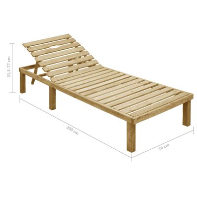 vidaXL Sun Lounger with Red Cushion Impregnated Pinewood