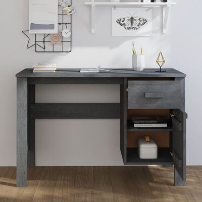 vidaXL Desk HAMAR Dark Grey 113x50x75 cm Solid Wood Pine