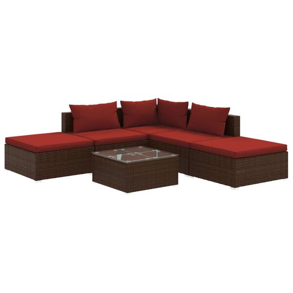 vidaXL 6 Piece Garden Lounge Set with Cushions Poly Rattan Brown