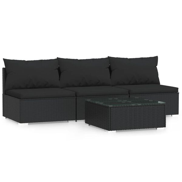 vidaXL 4 Piece Garden Lounge Set with Cushions Black Poly Rattan