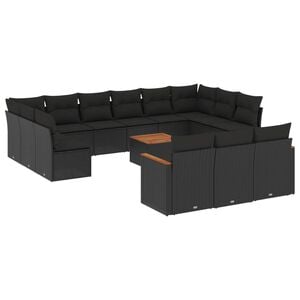 vidaXL 14 Piece Garden Sofa Set with Cushions Black Poly Rattan