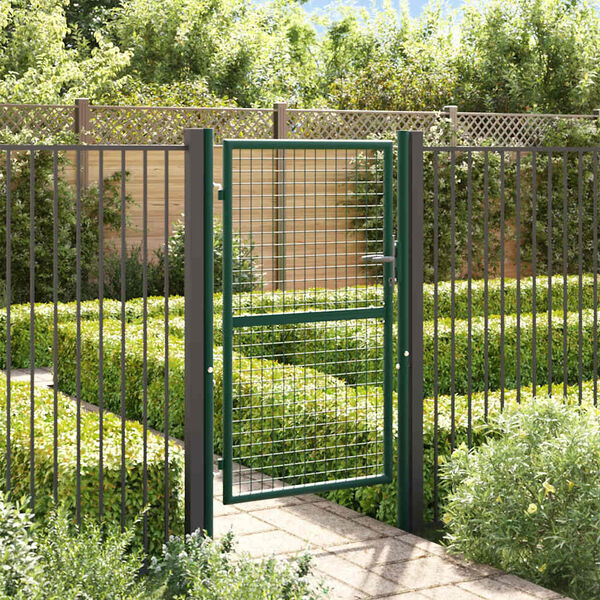 vidaXL Fence Gate Steel 100x150 cm Green