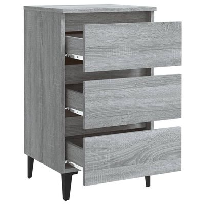 vidaXL Bed Cabinet with Metal Legs Grey Sonoma 40x35x69 cm