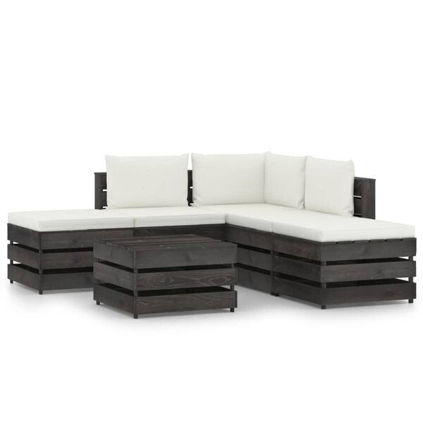 vidaXL 6 Piece Garden Lounge Set with Cushions Grey Impregnated Wood