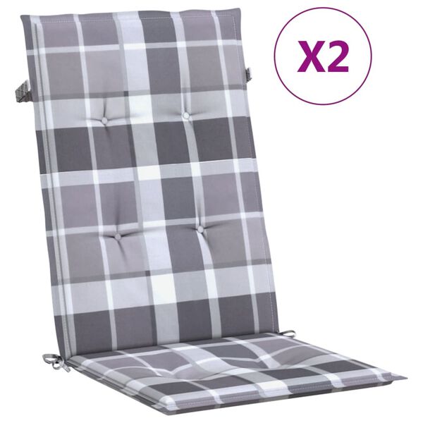 vidaXL Garden Highback Chair Cushions 2 pcs Grey Check Pattern 120x50x3 cm Fabric
