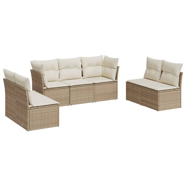 vidaXL 7 Piece Garden Sofa Set with Cushions Beige Poly Rattan