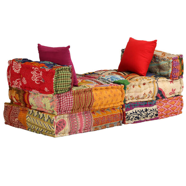 vidaXL 3-Seater Modular Pouffe Patchwork Fabric