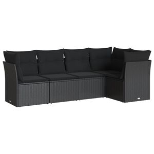 vidaXL 5 Piece Garden Sofa Set with Cushions Black Poly Rattan