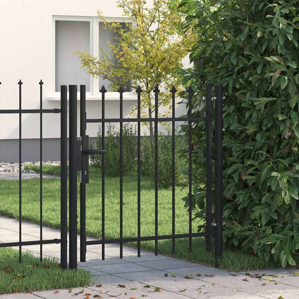 vidaXL Fence Gate Single Door with Spike Top Steel 1x1 m Black