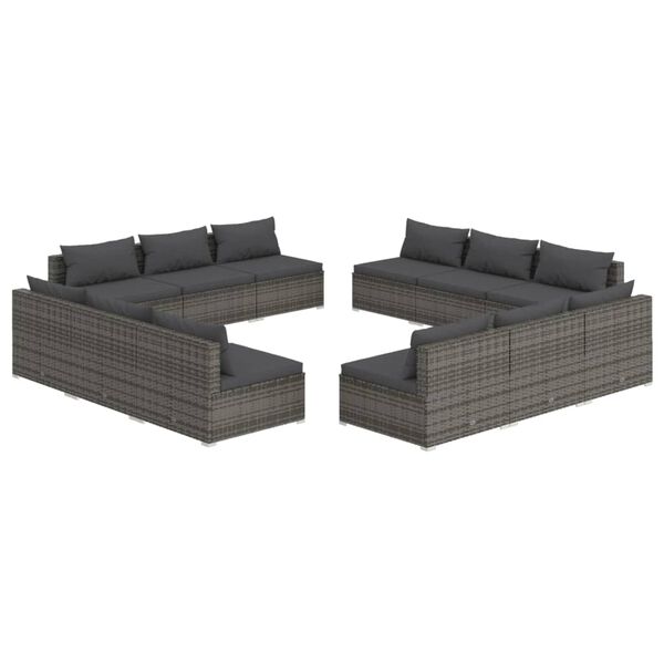 vidaXL 12 Piece Garden Lounge Set with Cushions Poly Rattan Grey