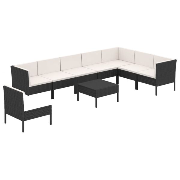 vidaXL 9 Piece Garden Lounge Set with Cushions Poly Rattan Black