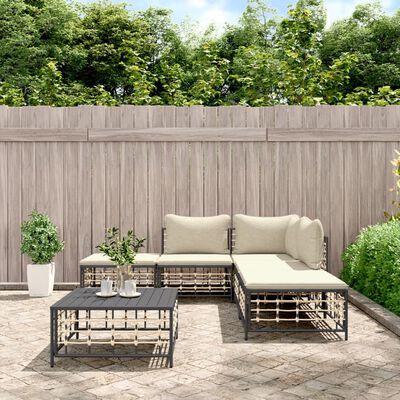 vidaXL 6 Piece Garden Lounge Set with Cushions Anthracite Poly Rattan