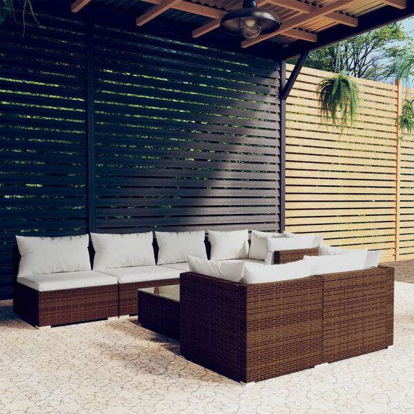 vidaXL 8 Piece Garden Lounge Set with Cushions Brown Poly Rattan