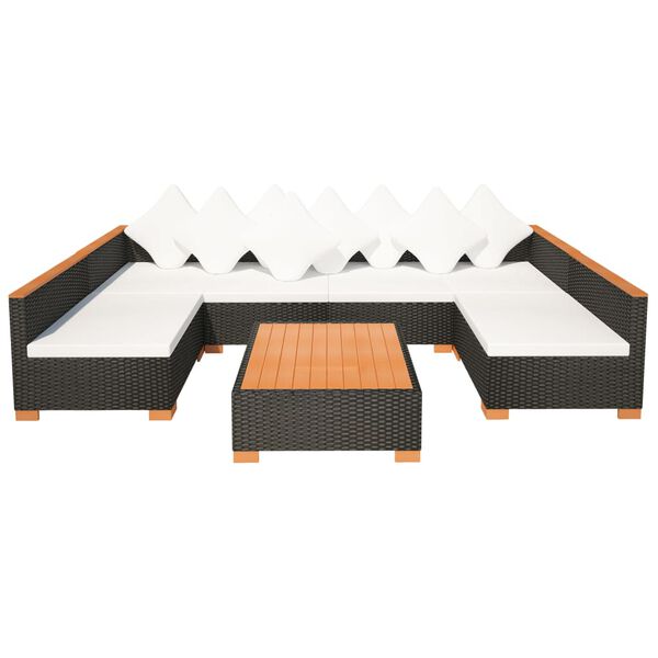 vidaXL 7 Piece Garden Lounge Set with Cushions Poly Rattan Black