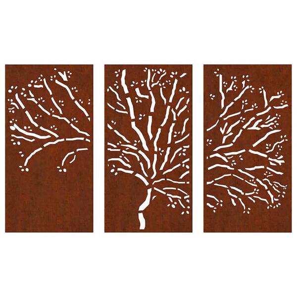 vidaXL Garden Wall Decorations 3 pcs 105x55 cm Corten Steel Tree Design