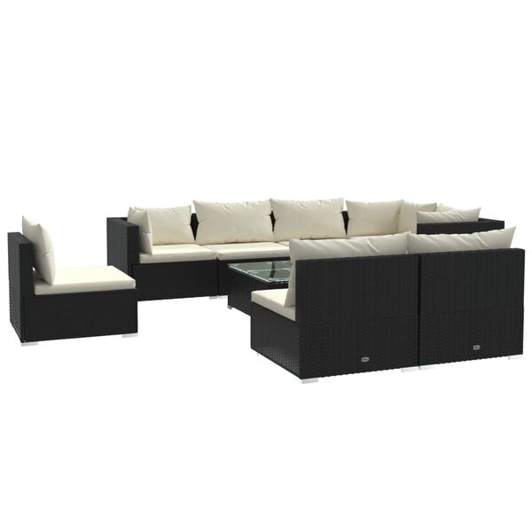 vidaXL 9 Piece Garden Lounge Set with Cushions Poly Rattan Black