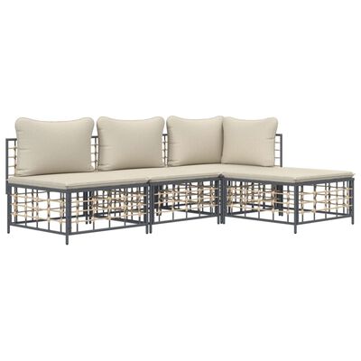 vidaXL 4 Piece Garden Lounge Set with Cushions Anthracite Poly Rattan