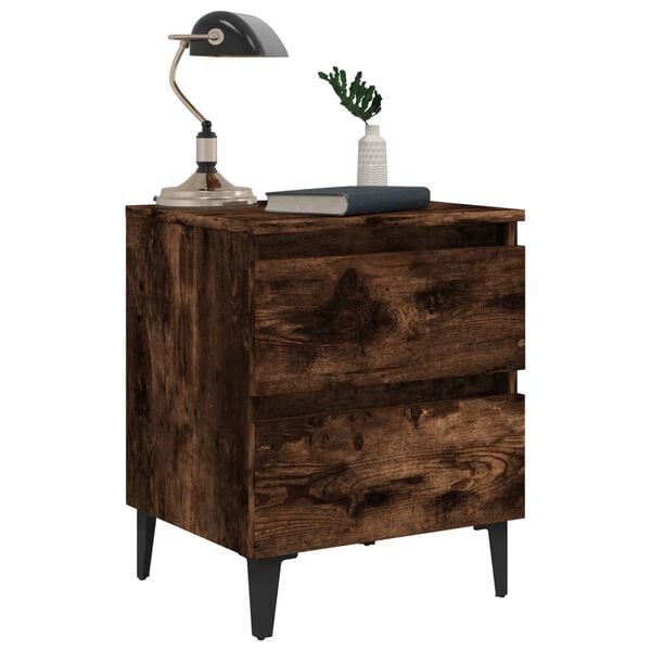 vidaXL Bed Cabinet with Metal Legs Smoked Oak 40x35x50 cm