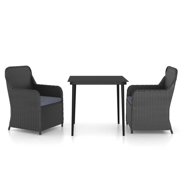 vidaXL 3 Piece Garden Dining Set with Cushions Black