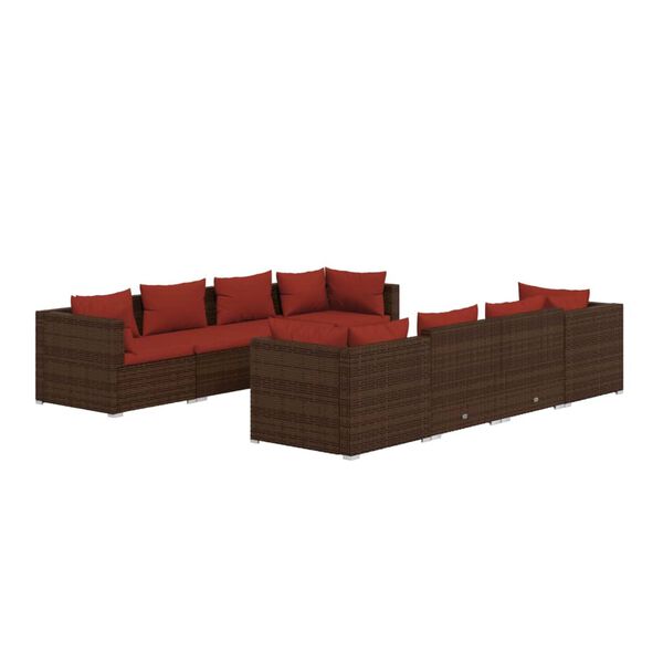 vidaXL 9 Piece Garden Lounge Set with Cushions Poly Rattan Brown