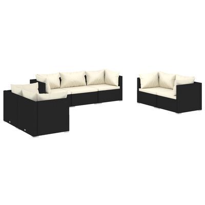 vidaXL 7 Piece Garden Lounge Set with Cushions Poly Rattan Black