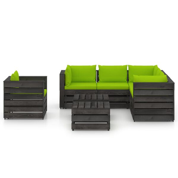 vidaXL 8 Piece Garden Lounge Set with Cushions Grey Impregnated Wood