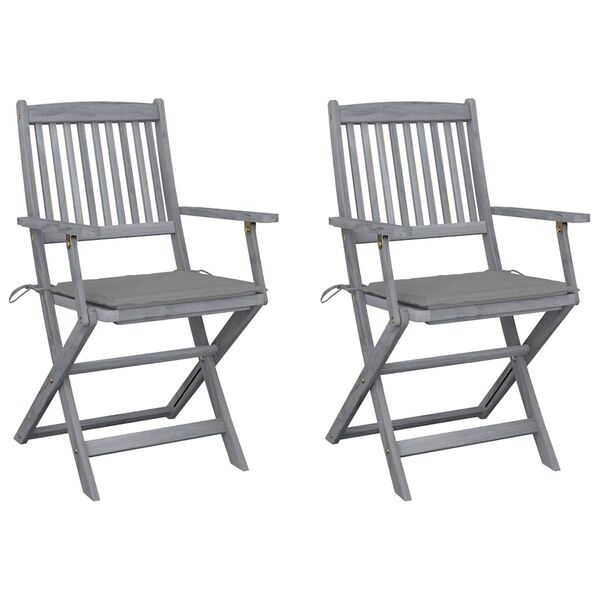 vidaXL Folding Outdoor Chairs 2 pcs with Cushions Solid Acacia Wood