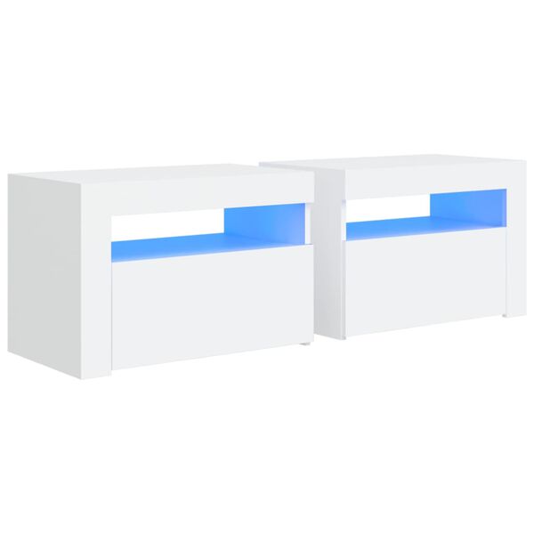 vidaXL Bedside Cabinets 2 pcs with LEDs White 60x35x40 cm