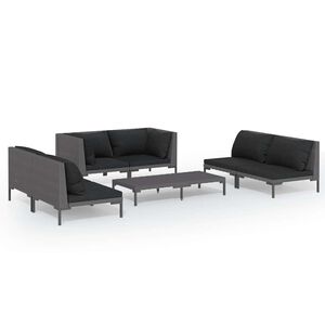 vidaXL 7 Piece Garden Lounge Set with Cushions Poly Rattan Dark Grey