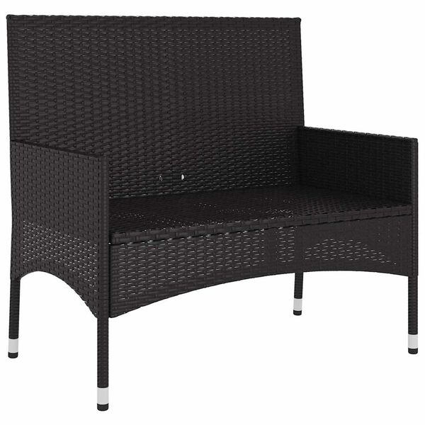 vidaXL 2-Seater Garden Bench with Cushions Black Poly Rattan