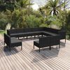 vidaXL 12 Piece Garden Lounge Set with Cushions Poly Rattan Black