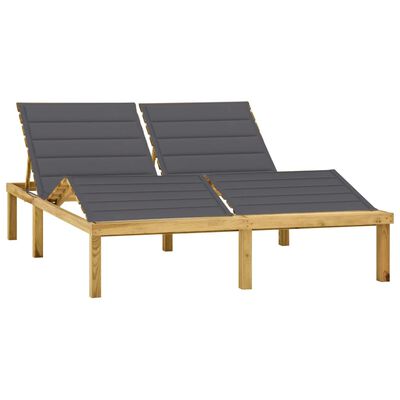 vidaXL Double Sun Lounger & Anthracite Cushions Impregnated Pinewood