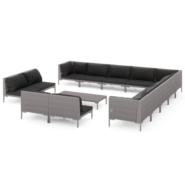vidaXL 14 Piece Garden Lounge Set with Cushions Poly Rattan Dark Grey