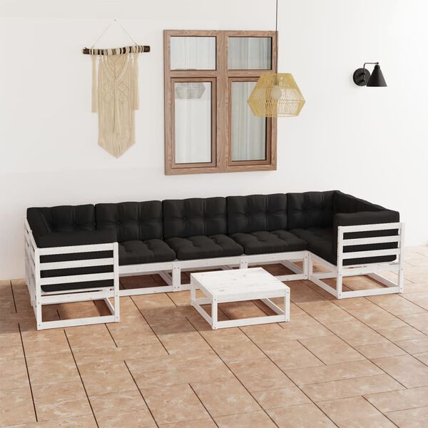 vidaXL 8 Piece Garden Lounge Set with Cushions White Solid Pinewood