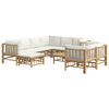 vidaXL 10 Piece Garden Lounge Set with Cream White Cushions Bamboo