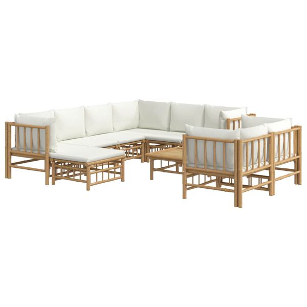 vidaXL 10 Piece Garden Lounge Set with Cream White Cushions Bamboo