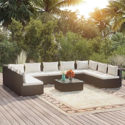 vidaXL 10 Piece Garden Lounge Set with Cushions Poly Rattan Black