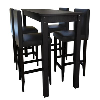 Bar Table with 4 Bar Chairs Black