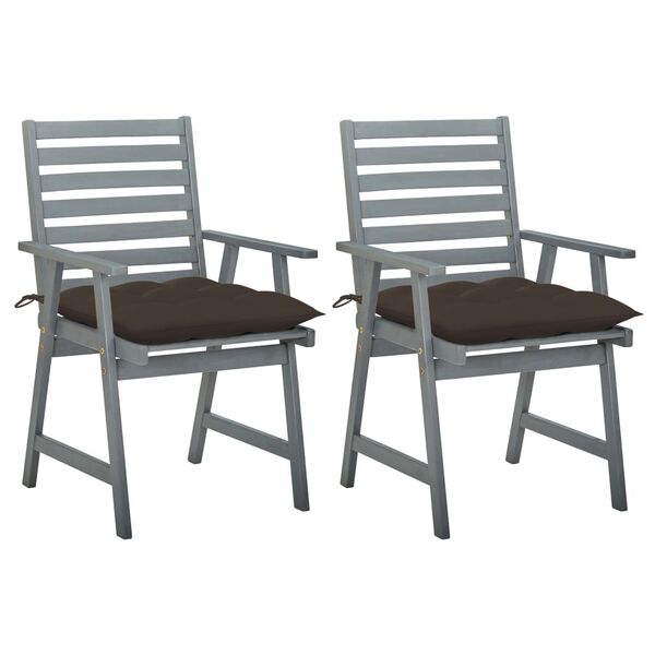 vidaXL Outdoor Dining Chairs with Cushions 2 pcs Solid Acacia Wood