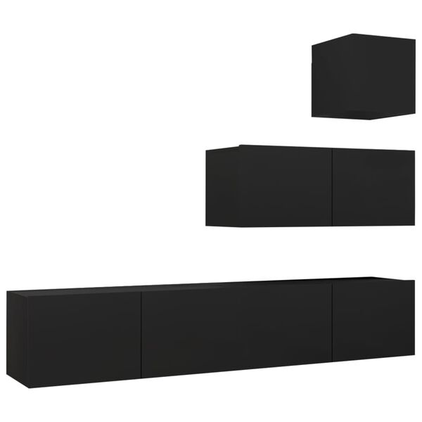 vidaXL 4 Piece TV Cabinet Set Black Engineered Wood