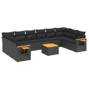 vidaXL 11 Piece Garden Sofa Set with Cushions Black Poly Rattan