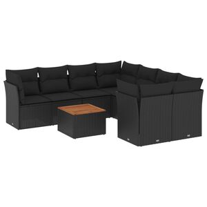 vidaXL 9 Piece Garden Sofa Set with Cushions Black Poly Rattan