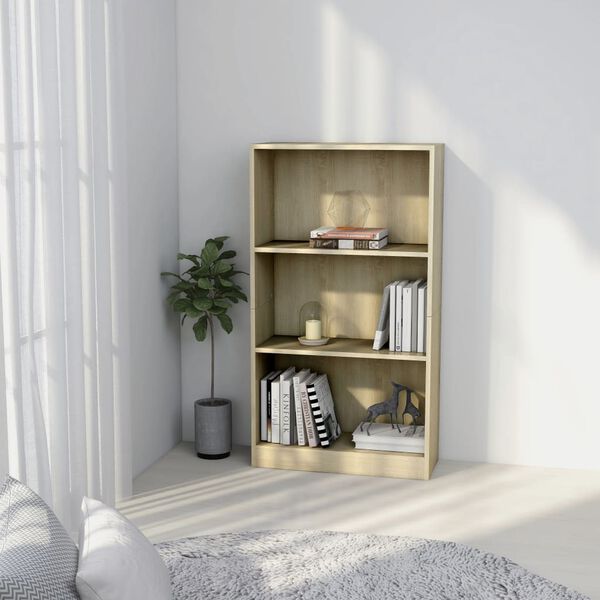 vidaXL 3-Tier Book Cabinet Sonoma Oak 60x24x109 cm Engineered Wood